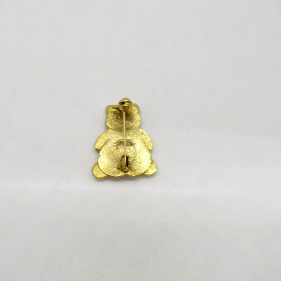 Vintage Teddy Bear Brooch Enamel Gold Tone 1" Pin Brown Cream - Picture 6 of 7